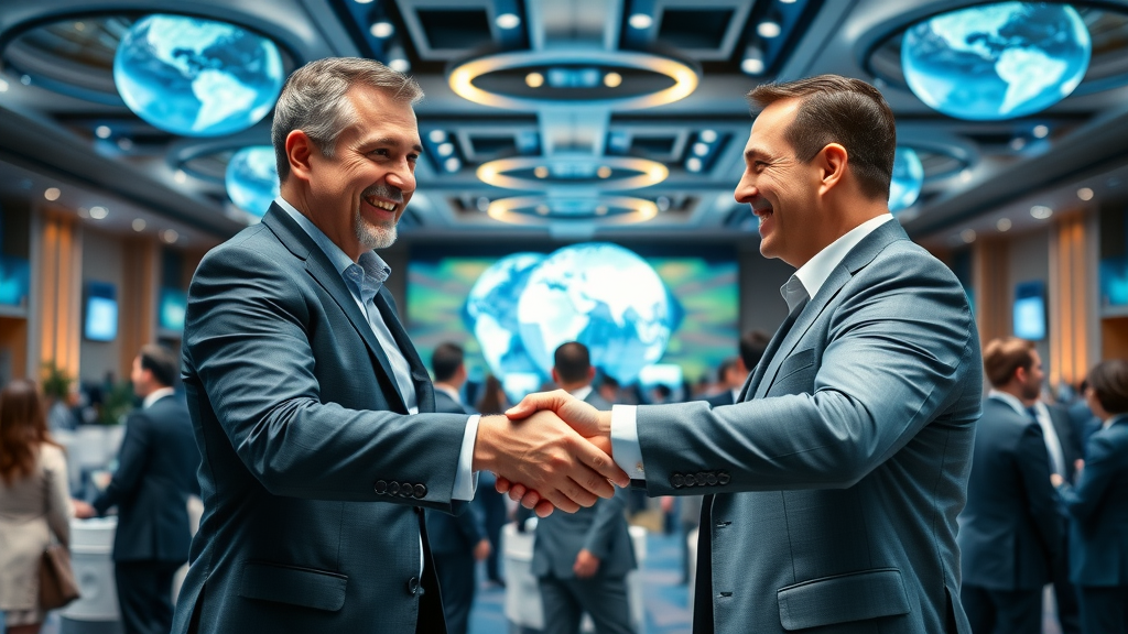 ceo networking club - CEO shaking hands with international partner at global networking event