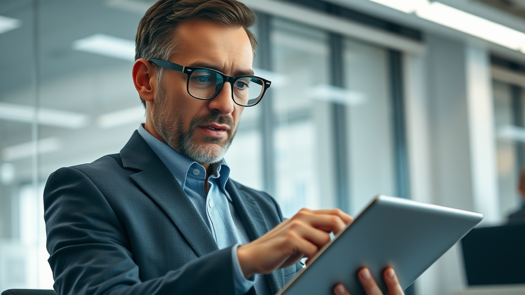 executive advisor analyzing data with gen ai in modern office