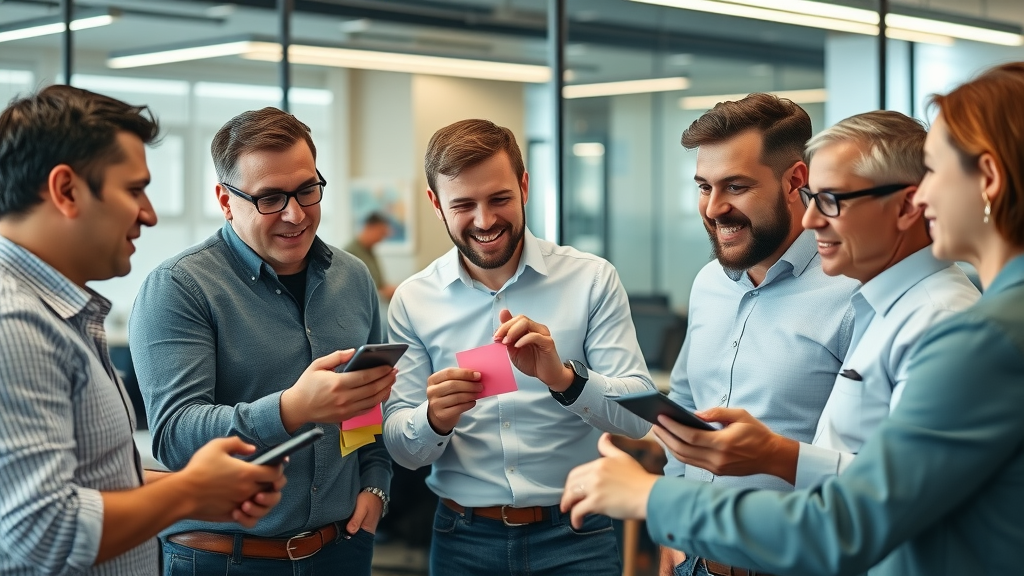 Engaged CEOs collaborating in an interactive workshop, strategic CEO group peer advisory, brainstorming, innovation lab, teamwork dynamics, high participation